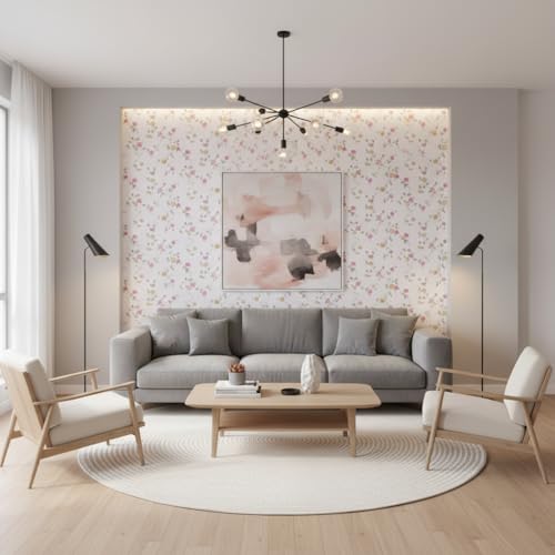 Image of White & Pink Floral Self Adhesive Wallpaper with Small Pink Flowers, Waterproof PVC Vinyl Peel and Stick, Bedroom, Living Room and Furniture (45x300 cm - Pack of 1)