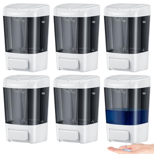 Image of Hushee 6 Pcs Plastic Wall Mounted Soap Dispenser Commercial Manual Soap Dispenser Containers for Kitchen Shower Hotel(Brown,27 oz 800 ml)