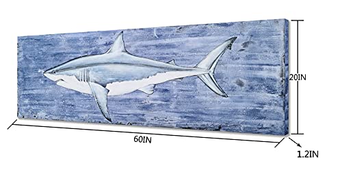 SYGALLERIER Coastal Canvas Wall Art with Hand Painted Textured Modern Abstract Fish Paintings in Blue and White Color Contemporary Shark Pictures for Living Room Bedroom Bathroom Decor - Image 2