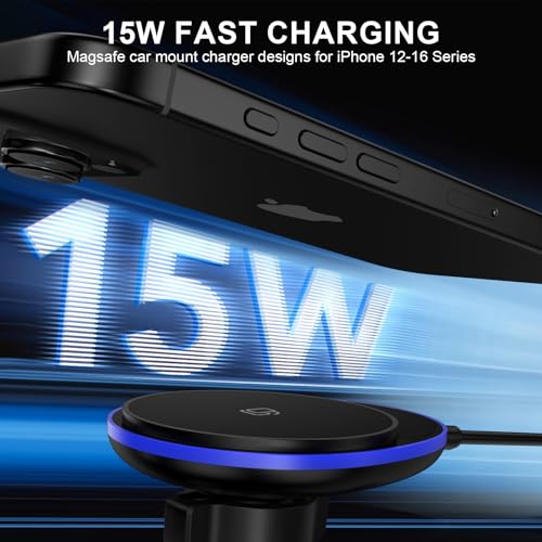 Wireless Car Mount Charger Magnetic Charger for Samsung Galaxy S25 Ultra S24 Plus S23 FE S22 S21 S20 S10/15W Fast Air Vent Auto Phone Magsafe Wireless Car Charger for iPhone 16e 16 Pro Max 15 14 13 12 - Thumbnail 3