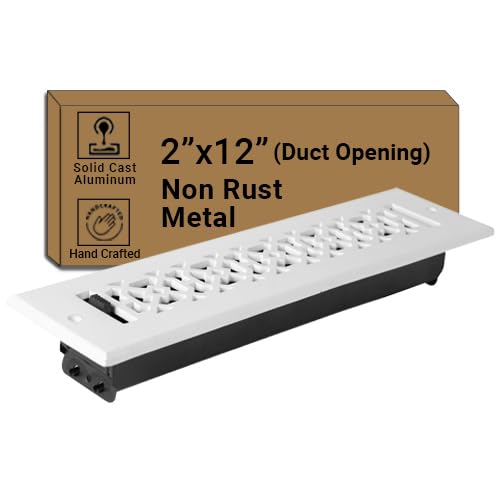 Achtek 2"x12" Duct (3-1/2"x13-3/4" Overall Size) Solid Cast Aluminum HVAC Air Supply Grill for Wall-White with Screw Holes with Detachable Steel