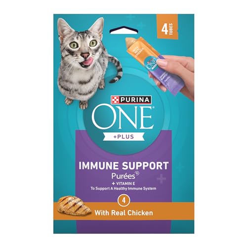 Purina ONE Plus Immune Support Purees with Real Chicken Lickable Cat Treats - 1.4 oz (Pack of 4)