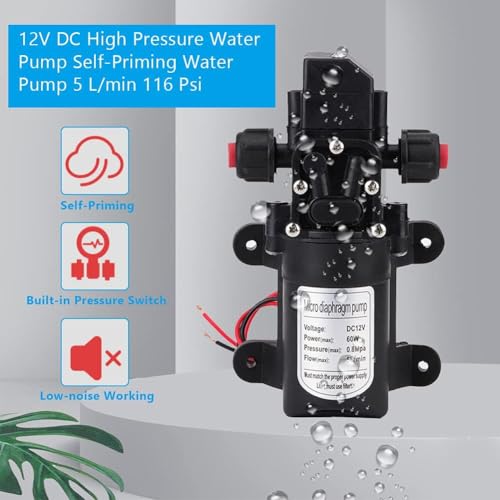 Telituny Selbstansaugende Pumpe - DC 12V 60W Wasserpumpe Hochdruck 116Psi Selbstansaugendes Wohnwagen-Campingboot für Gartensprinkler, Dusche, Wasserhähne im Boot, Wohnmobil