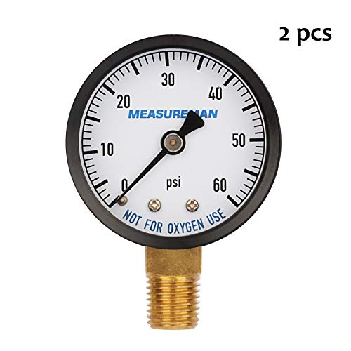 Measureman 2" Dry And Utility Pressure Gauge, Swimming Pool Filter Pressure Gauge, Spa, Aquarium, Water Pressure Gauge, 1/4"Npt Lower Mount 0-60Psi X 2 Pcs #TOP1