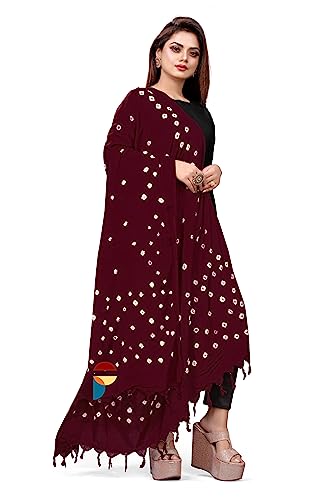 Image of Women Cotton Hand Printed Bandhani Design Dupatta | Ethnic Tie Die Print Dupatta (LENGTH 2.10M)