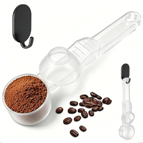 Coffee & Protein Powder Scoop1 Pcs Coffee Scoop with Funnel Measuring Spoon 2 TBSP Capacity for Reusable K Cup Refiller Protein Powder Sliding Spoon Prevents Spills Suitable Coffee Tea etc(Clear)
