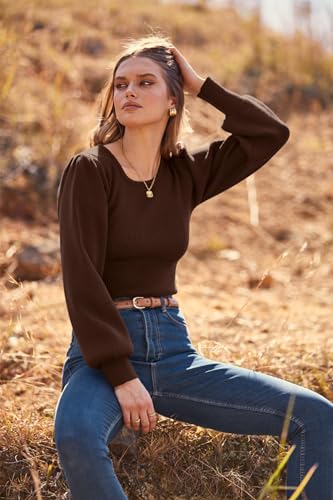Image of MASCOMODA Womens Puff Long Sleeve Ribbed Sweater Bodysuits