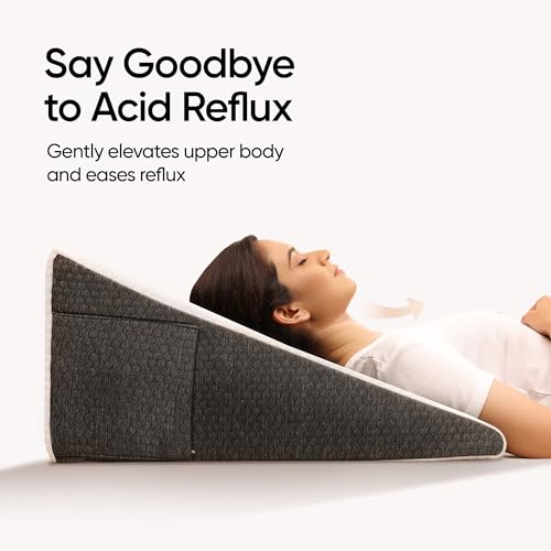 Image of Frido Ultimate Wedge Plus Max Cushion | Extra-Large Back Support Pillow for Bed with Side Pockets | Wedge Pillow for Neck & Back Pain, Acid Reflux | Triangle Cushion with Carry Handle- White & Grey