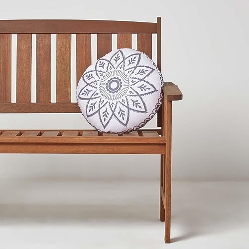 Homescapes 2er-Set runde Kissen Henna grau-weiß, Outdoor Kissen Mandala mit Füllung, Gartenkissen rund 40 cm