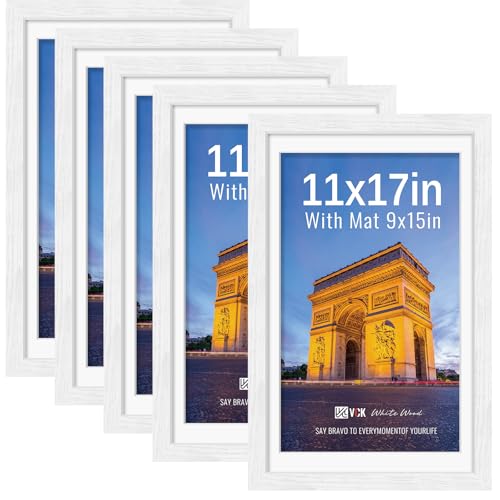 Image of VCK 11x17 Picture Frame 5 Pack, White Exclusive Wood, HD Glass, for Print