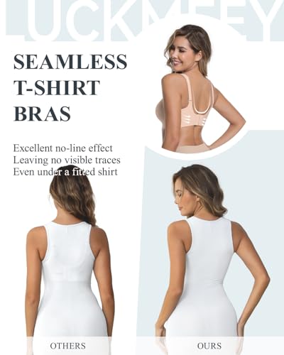 Image of LUCKMEEY Womens Wireless Push Up Bras Sexy V Mesh Supportive Seamless T-Shirt Bra No Underwire (U-Back & Crossback)
