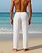 BUXKR Men's Linen Pants Beach Casual Cotton Summer Lightweight Elastic Waist Drawstring with Deep Pockets White