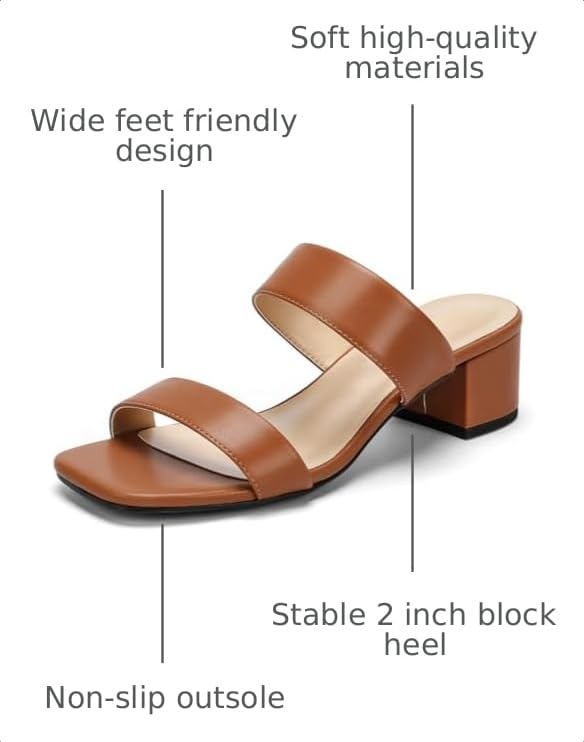 Image of DOBOLIN Two Strap Women's Heels 2-Inch Dressy Sandals Wide Feet Friendly