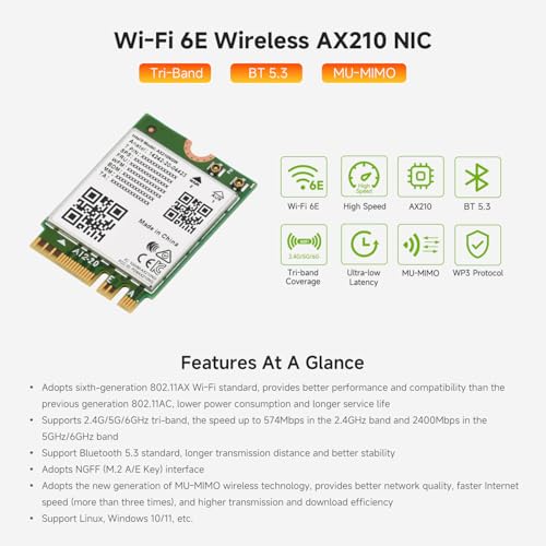WiFi 6E Card M.2 Luckfox Wireless-AX210 Triple Banda Bluetooth 5.3 Windows 11 PC 3