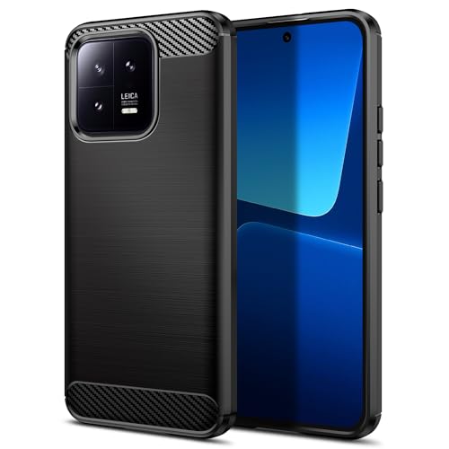 Qiinogow Funda para Xiaomi 13, Antigolpes Carcasa con Suave de TPU, Capa Ultrafina de Fibra de Carbono (Negro)