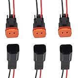 14 AWG 2-Pin DT Waterproof Electrical Connector Set - Male & Female Automotive Wire Connectors for Car, Truck, Boat, Motorcycle - 3-Pack Waterproof Harness Pigtail