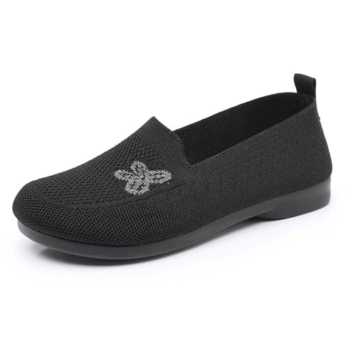 Zapatos versátiles Zapatos Casuales sin Cordones para Mujer, de Malla Transpirable, Planos, cómodos, para Caminar, Playa, Escuela, Fiestas, Uso Diario, Suela Suave Antideslizante(Black, 38)