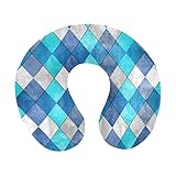Acuarela Argyle Plaid Pattern Teal Turquesa Diamante Formas Almohada para el cuello de viaje Almohada de espuma viscoelástica para el cuello para aviones domésticos y coche Soporte suave para la barbi