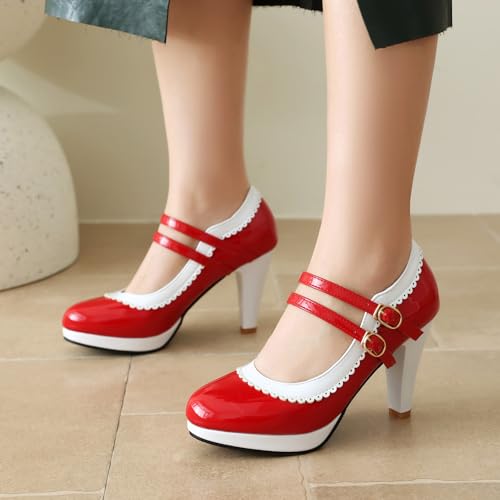 Image of ForeMode Fashion Women T-Strap High Heels Bow Platform Round Toe Pumps Leather Summer Sweet Shoes