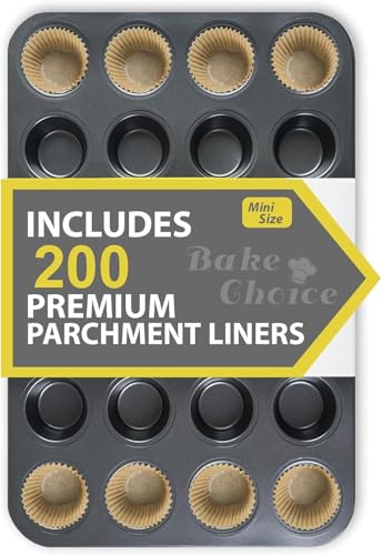 Bake Choice Mini Muffin Pan with 200 Cupcake Liners, Mini Cupcake Pans