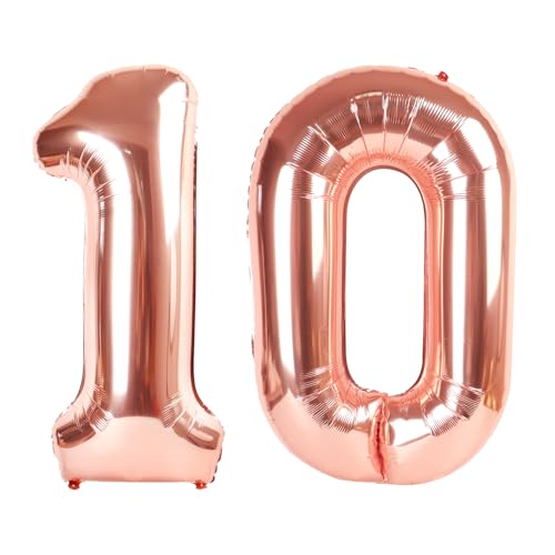 Image of 10 Balloon 40 inch Rose Gold Number Balloons for 100 Anniversary Decoration | Saturated Color, Large 40 in, With Straw & Hanging Hole, For Back-to-School Season, Wedding, Christmas, New Year, Anniversary
