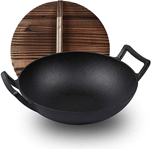 Wok de hierro fundido con tapa de madera 36 cm miniatura 1