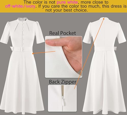 Image of VFSHOW Womens 2024 Business Work Office Pockets Belted Buttons Elegant Fit and Flare A-Line Dress