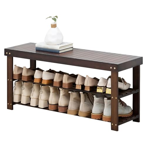 Banc à chaussures en bambou gain de place 3 niveaux meuble de rangement entrée