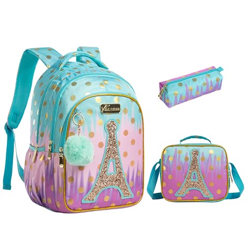Conjunto de Mochila Escolar Infantil com Bolsa Térmica e Estojo - Ideal para Meninos e Meninas de 7 a 12 Anos (Torre de ferro)