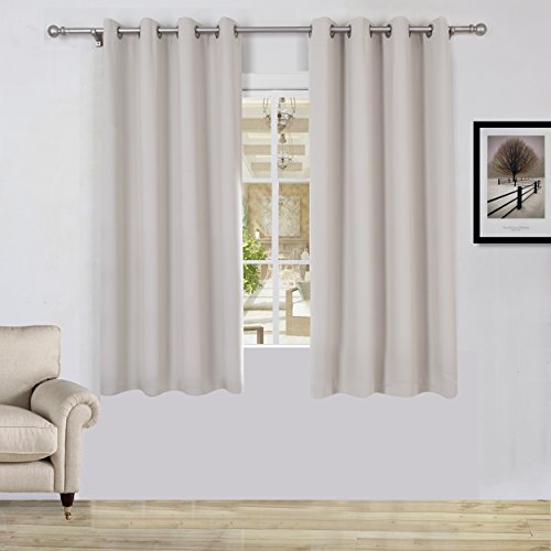 Lullabi Solid Thermal Blackout Window Curtain Drapery, Grommet, 63-inch Length by 54-inch Width, Beige, (2 Panels Set)