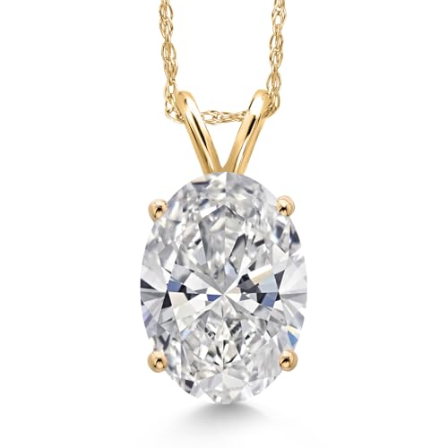 Gem Stone King 1 to 5 Carat 14K Gold IGI Certified Lab Grown Diamond Pendant Necklace For Women | E-F Color | VS1-VS2 Clarity | With 18 Inch Gold Chain | Oval Cut | Yellow Gold | 2.00 Carat