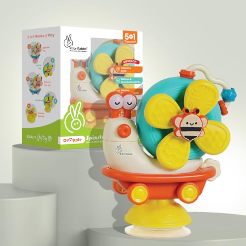 Image of R for Rabbit Orapple Spinster Toy for Baby 5-in-1 Suction Spinner, Rattle, Friction Car, Windmill & Sensory Play | BPA-Free, Safe & Durable | Interactive Learning Toys for 6+ Months Kids(Orange Cream)