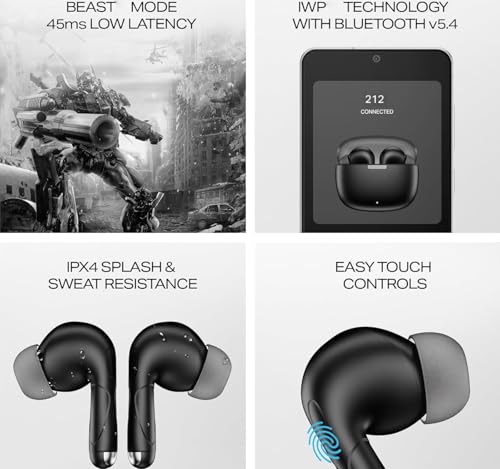 Image of Original Wireless Earbuds for Boat Airdopes 212, Bluetooth 5.3, ENx Calling Mic, Gaming Low Latency, Fast ASAP Charging, IPX4 Water Resistant, Rich Bass Sound, Voice Assistant Enabled (Black)