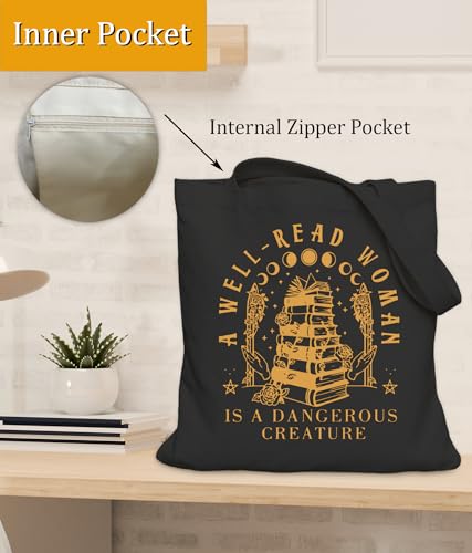 Image of Book Lovers Gifts Tote Bag for Bookish Readers, Aesthetic Book Tote Bag for Librarian, Medium Size with Inner Pocket