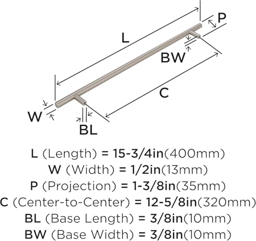 Image of Amerock 12-5 /8 inch Bar Pulls Sterling Nickel Drawer Pull | 12-5 /8 inch (320mm) Center-to-Center Mounting Distance and 15-3 /4 inch Overall Length, Durable Carbon Steel Cabinet Hardware
