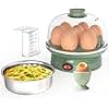 Macook Egg Cooker & Stainless Steel Steamer, 7 Egg Capacity Electric Egg Boiler, Quick Boiling, Auto-Off, 350W, Green - Includes Measuring Cup, Stickers & Removable Tray (Green)