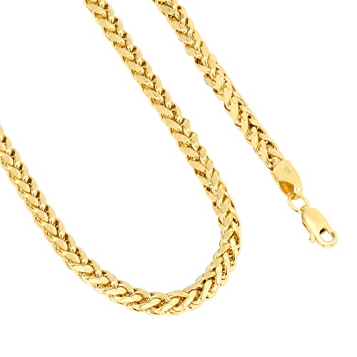 Nuragold 14k Real Yellow Gold Spiga Wheat 4mm Rounded Foxtail Palm Chain Necklace (16"-30") Italian Jewelry for Men2