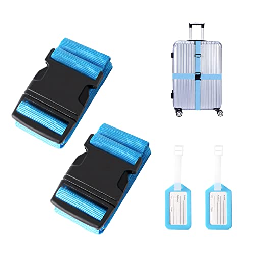 GWAWG Gepäckgurte 2 Stück mit 2 Etiketten, Reisezubehör für Koffer, Sicherheit, verstellbare Taschengürtel, blau Cover