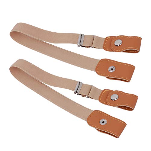 Fydun 2pcs Children Belt, 2pcs Unisex Waist Adjustable Stretch BuckleFree Strap Imitation Leather Belts Breathable Light Waistband BuckleFree Khaki for Kids Adults (100cm)3