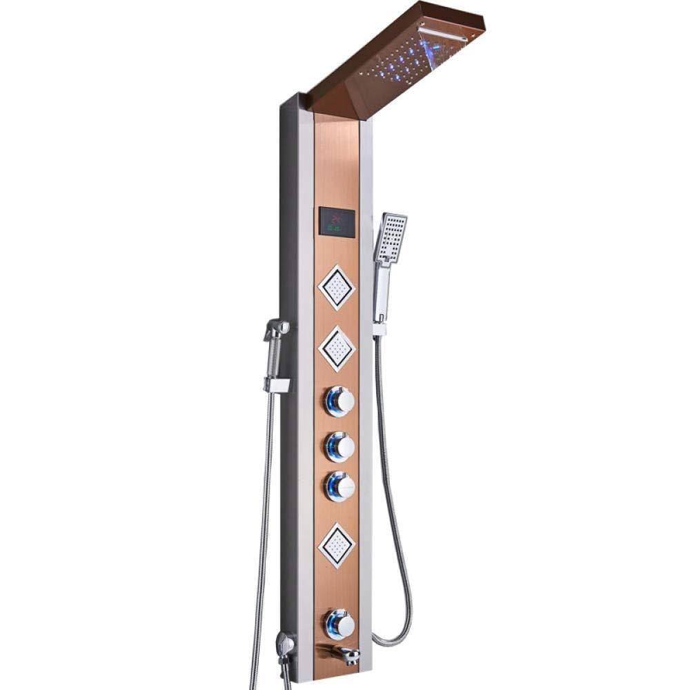 Panneau de douche thermostatique LED en acier or rose multifonction