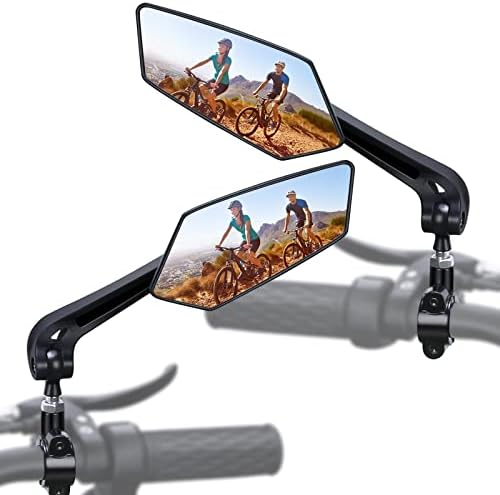 Bike Mirrors Handlebar Rearview Mirror, Adjustable Bicycle Mirrors for Handlebars, Shockproof Bike Mirror, Wide View HD Glass Bike Rear View Mirror for Mountain Road Bikes Electric Bicycle (A Pair)