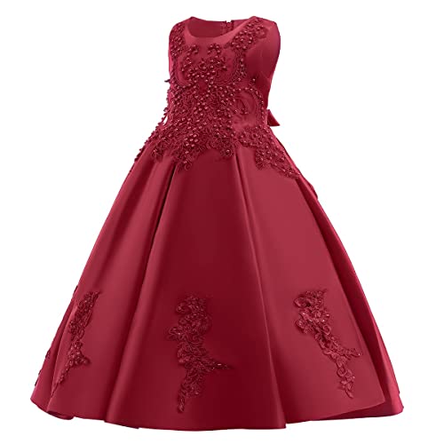 MYRISAM Girls Embroidered Lace Beaded Dress Applique Satin Evening Prom Princess Birthday Baptism Christmas Party Ball Gown2