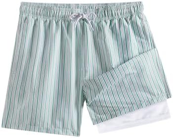 BRISIRA Mens Swim Trunks 5 inch Seersucker Beach Shorts with Compression Liner Q