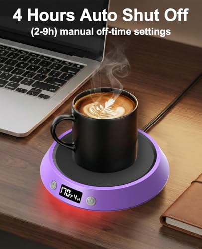 Image of Kepwam Coffee Mug Warmer - 50W Electric Coffee Warmer for Desk 3 Temp Settings & 2-9 Timer Smart Cup Warmer for Desk Candle Warmer Plate with LED Lights Beverage Tea Milk Warmer for Home & Office