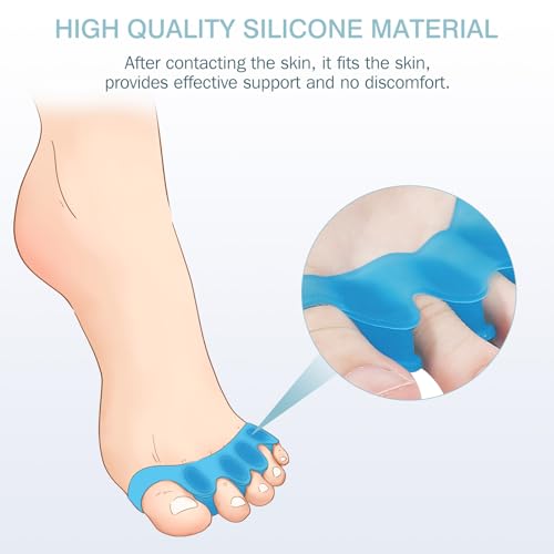 KTSAY 2 Pcs Toe Spacers for Women and Men - Metatarsal Yoga Cushion - Therapeutic Stretchers for Plantar Fasciitis, Bunions, Silicone Toe Separators (blue, Medium)