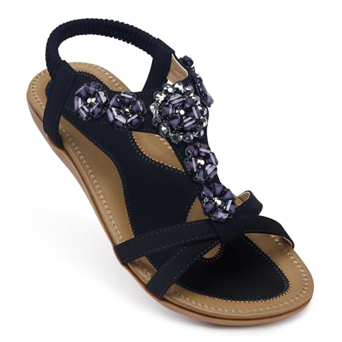 Image of SHIBEVER Dressy Flat Women Sandals: Comfortable Arch Support Womens Sandal | Summer Dress Flowers Boho Back Strap Open Toe Women's Sandals - All Day Comfort Walking Casual Wedding Woman Sandal Shoes