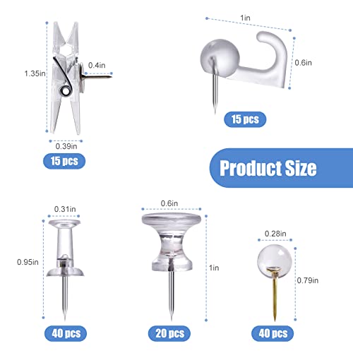 Jimsumm 200-Piece Push Pin Set, Clear Thumb Tacks With Five Styles For Organizing And Displaying Documents, Photos, And More On Cork Boards, Bulletin Boards, And Office Walls (Clear) #TOP1