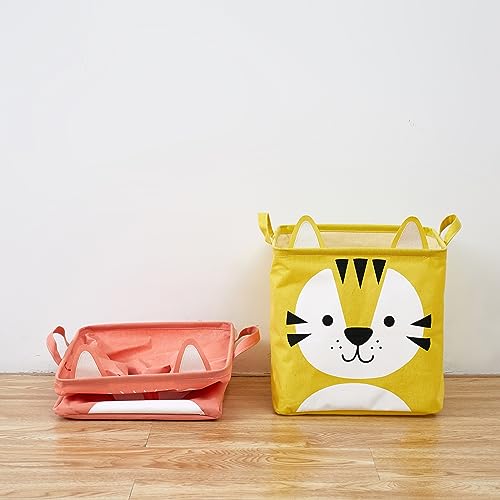 Image of House of Quirk Cotton Collapsible Square Storage Baskets Cute Kids Toys Storage Organiser For Laundry Basket Organizer Home, Bedroom, Dorm, Clothes (Pink)