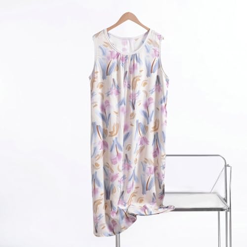 Vestido midi de verano para mujer, con bolsillos, sin mangas, camisón de flores, camisón de dormir de verano, ropa de dormir para mujer, con tirantes anchos, camiseta de dormir, tallas grandes, Blanco