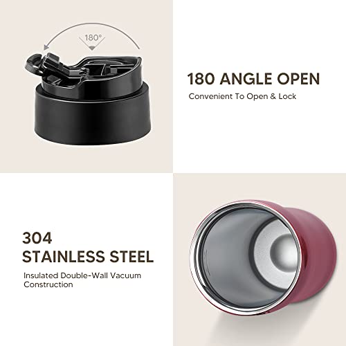 Benfuchen Portable Coffee Maker Stainless Steel Insulated Double Wall Vacuum Car Travel French Press Tea Maker Coffee Pot Outdoor Coffee Mug Cup With Stainless Steel Spoon, 350Ml/12Oz, Red #TOP3